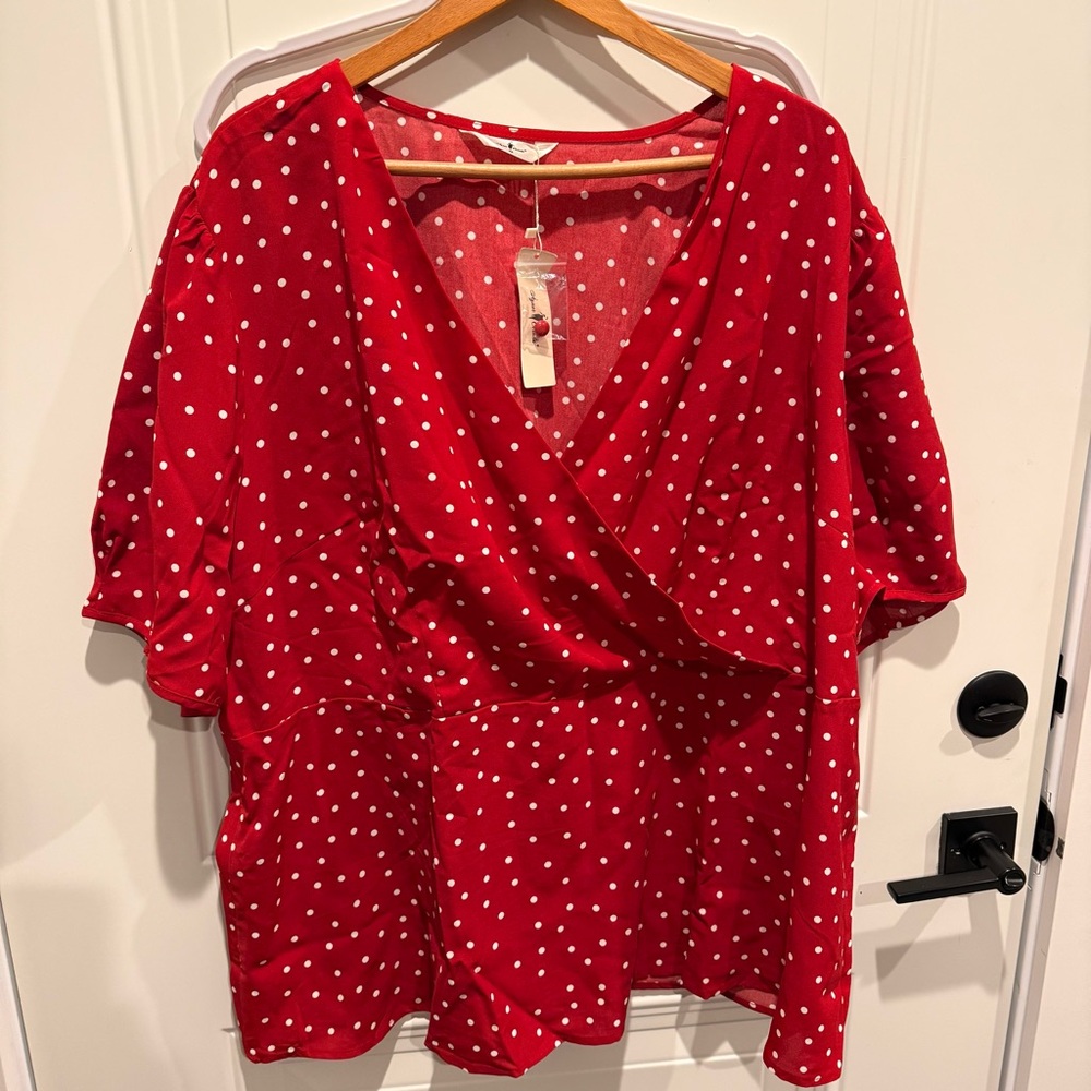 Red with white polka dots adorable dressy top by Agnes Orinda 4X